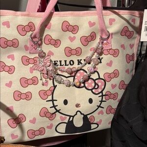 Hello Kitty Pink and Cream cloth Tote Bag w/ bling charm